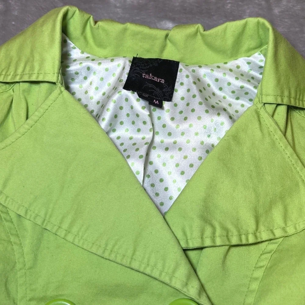 Takara Girls Size Medium‎ Bright Green Double Breasted Trench Coat Belted Ruffle